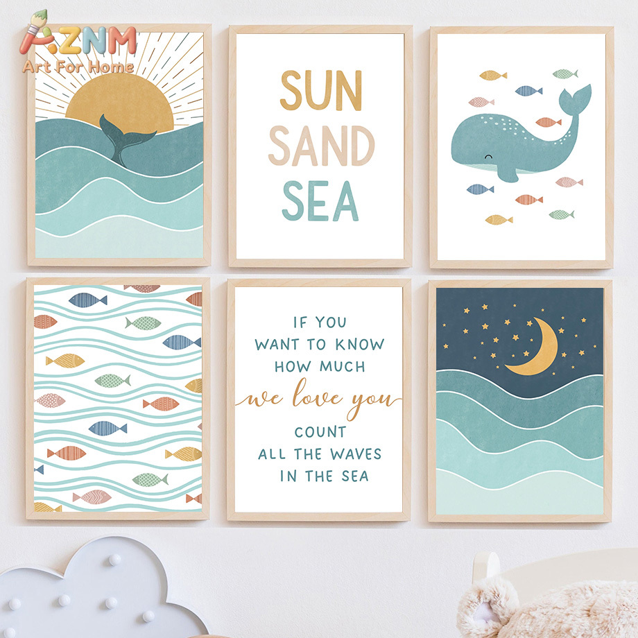 Baby Boy Nursery Quotes - Fish Whale Seagull Sunrise Sunset Beach