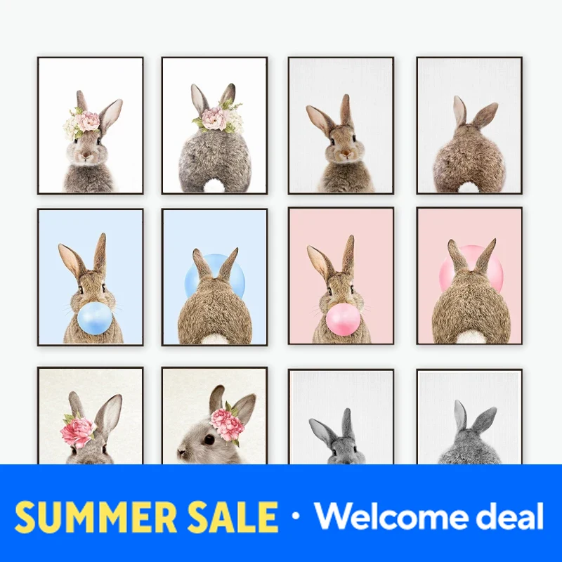 Animals Baby Nursery - 2026 Rabbit Bubble Gum Art Poster