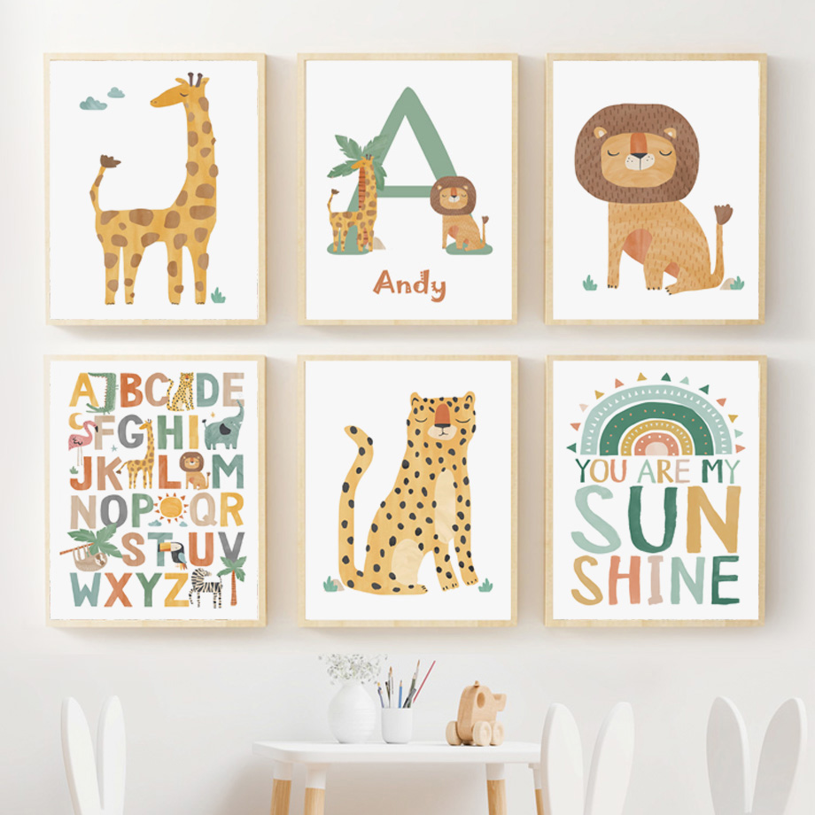 Baby Nursery Jungle - Jungle Giraffe Lion Leopard Alphabet wall