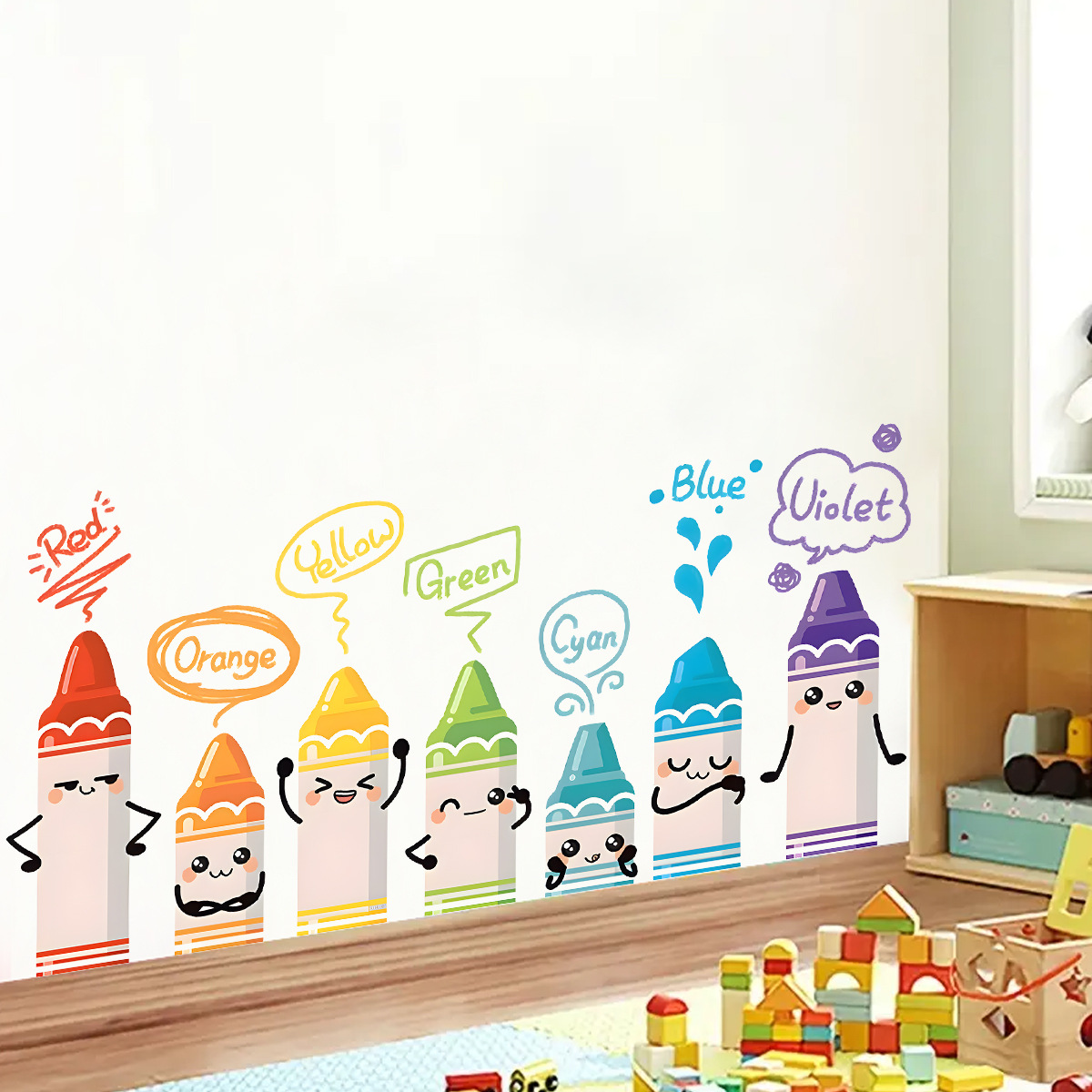 Baby Nursery Set Furniture - Cartoon Cute Colorful Crayon Pattern Wall