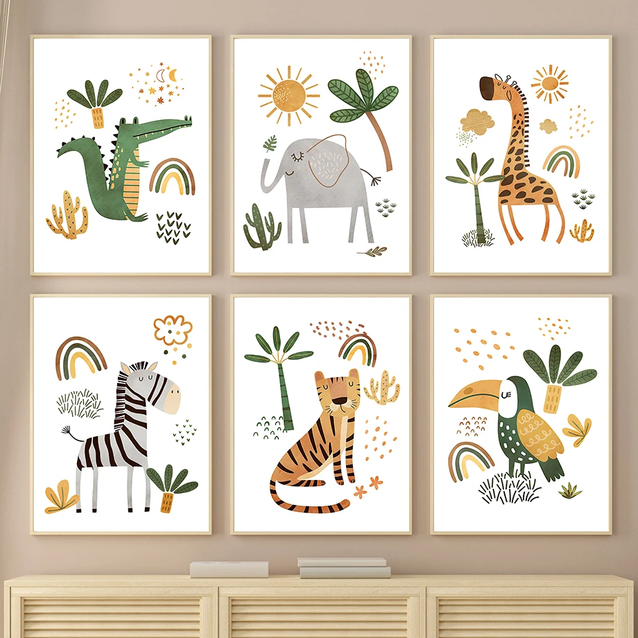 Baby Nursery Jungle - Giraffe Elephant Tiger Zebra Toucan Jungle