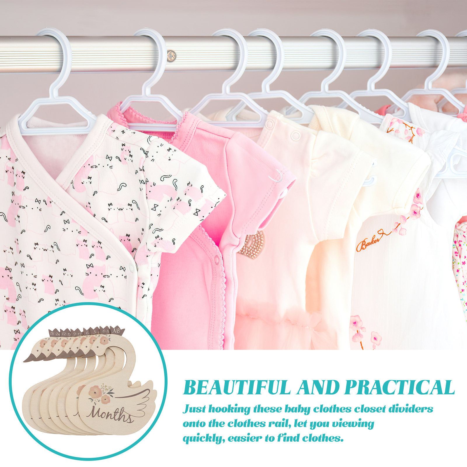 7Pcs Swan Baby Clothes Size Di - огляд і ціна Closet Organizer Baby