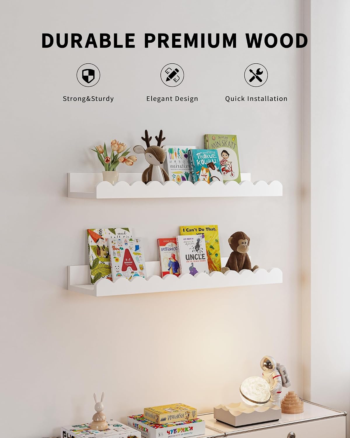 Set of 4 white scalloped float - огляд і ціна Baby Nursery Floating Shelves