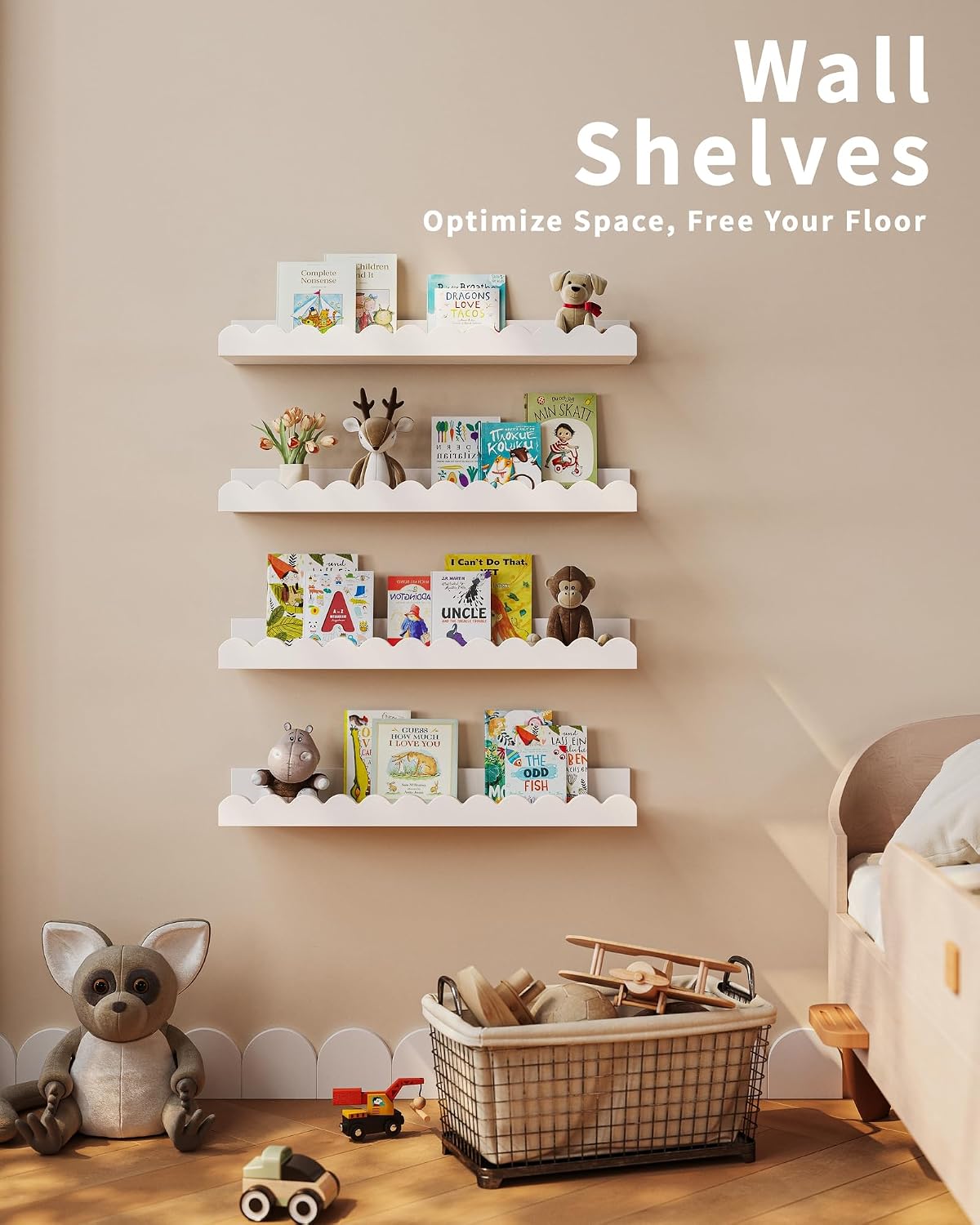 Set of 4 white scalloped float - огляд і ціна Baby Nursery Floating Shelves
