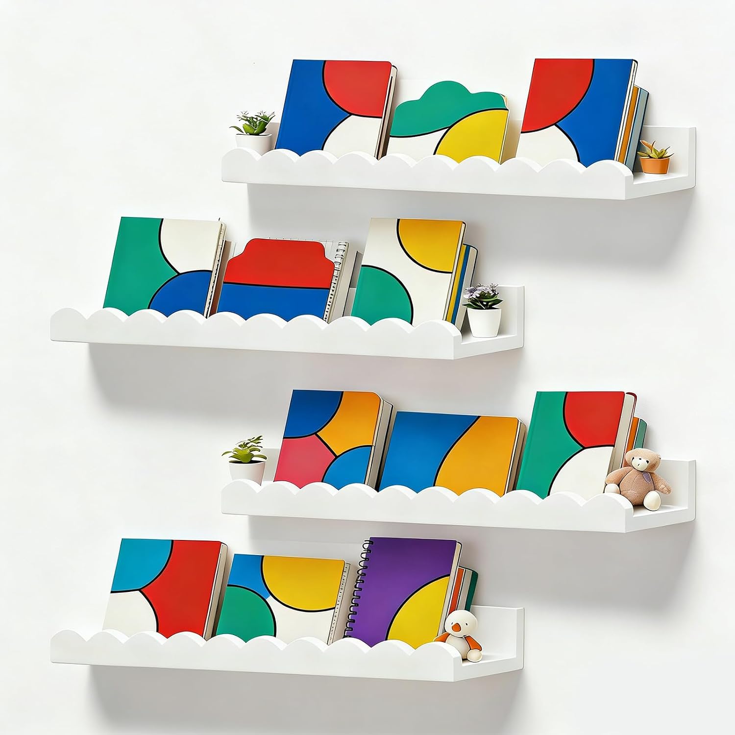 Set of 4 white scalloped float - огляд і ціна Baby Nursery Floating Shelves