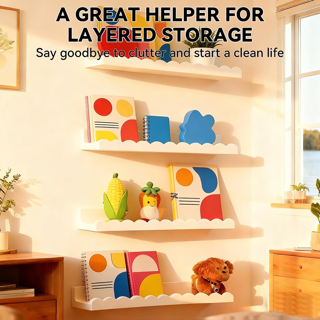 Set of 4 white scalloped float - огляд і ціна Baby Nursery Floating Shelves