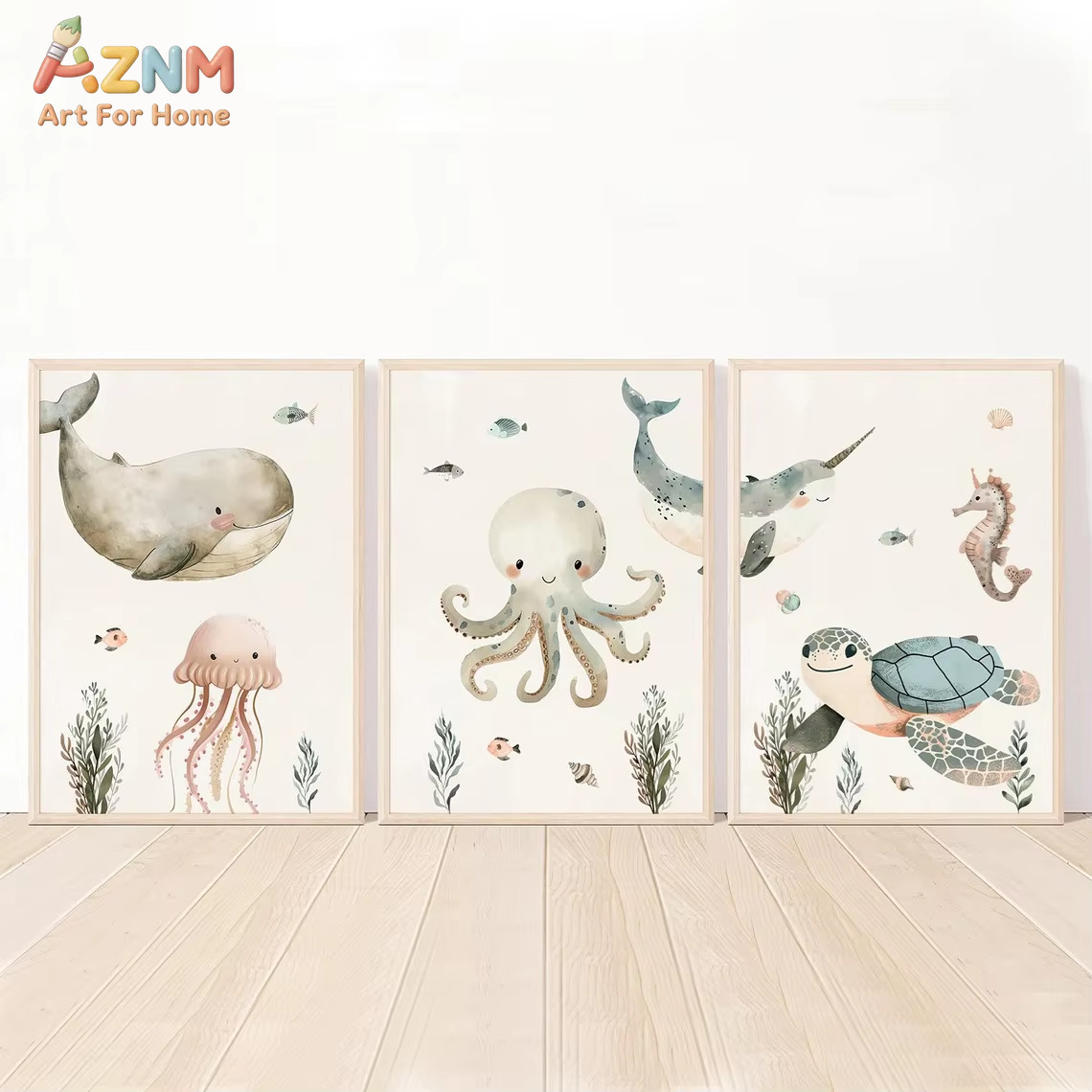 AZNM Watercolor Cute Ocean Ani - огляд і ціна Animals Baby Nursery