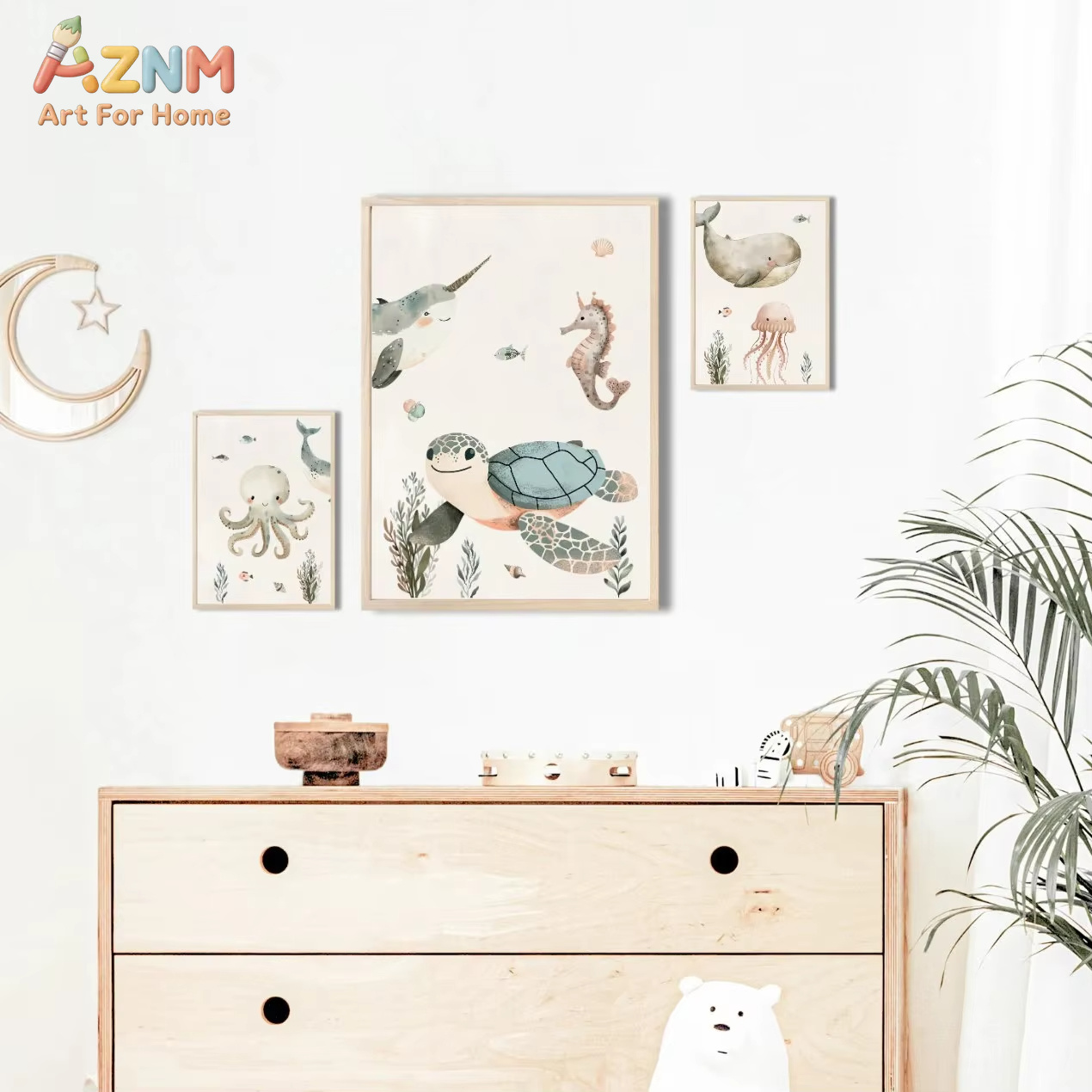 AZNM Watercolor Cute Ocean Ani - огляд і ціна Animals Baby Nursery