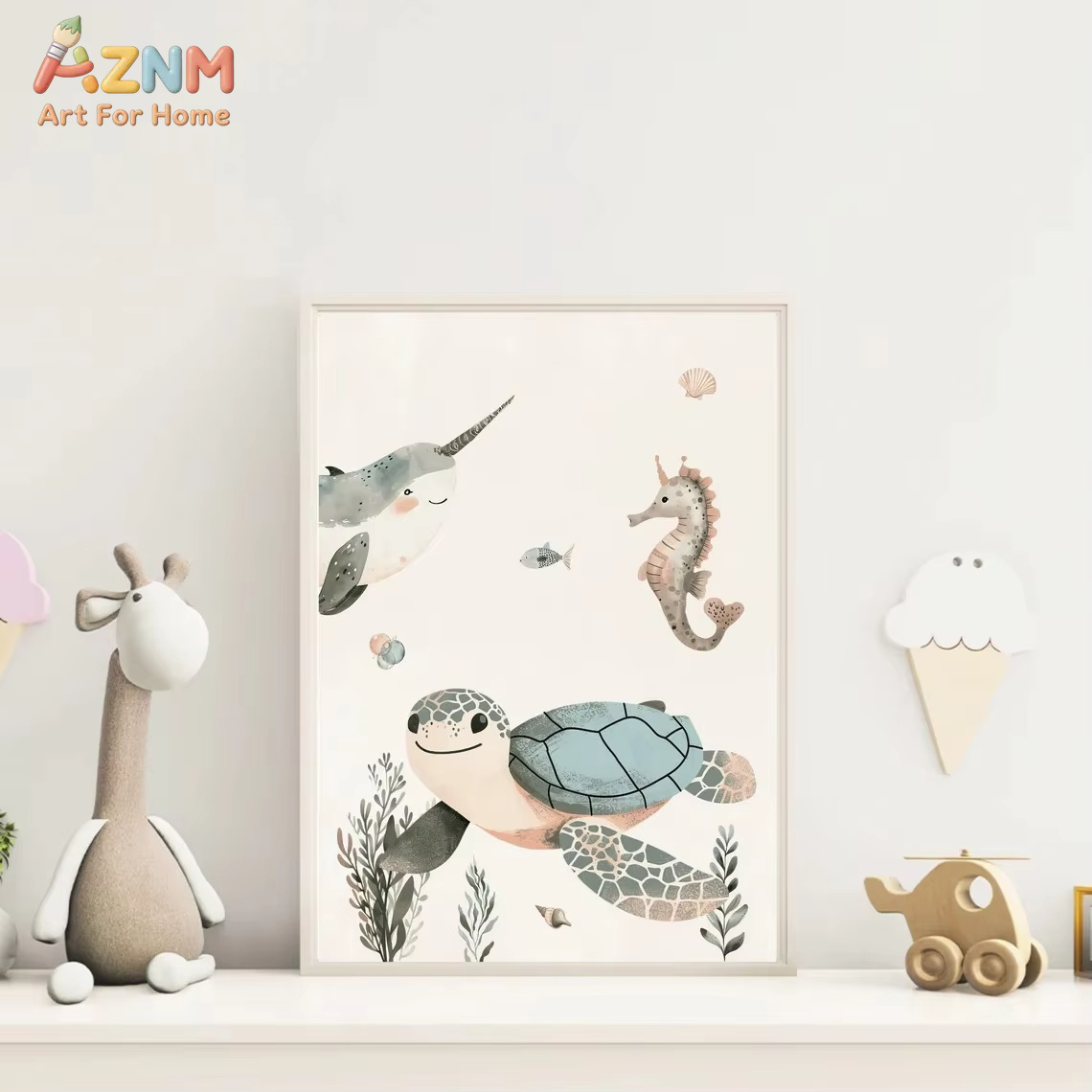 AZNM Watercolor Cute Ocean Ani - огляд і ціна Animals Baby Nursery