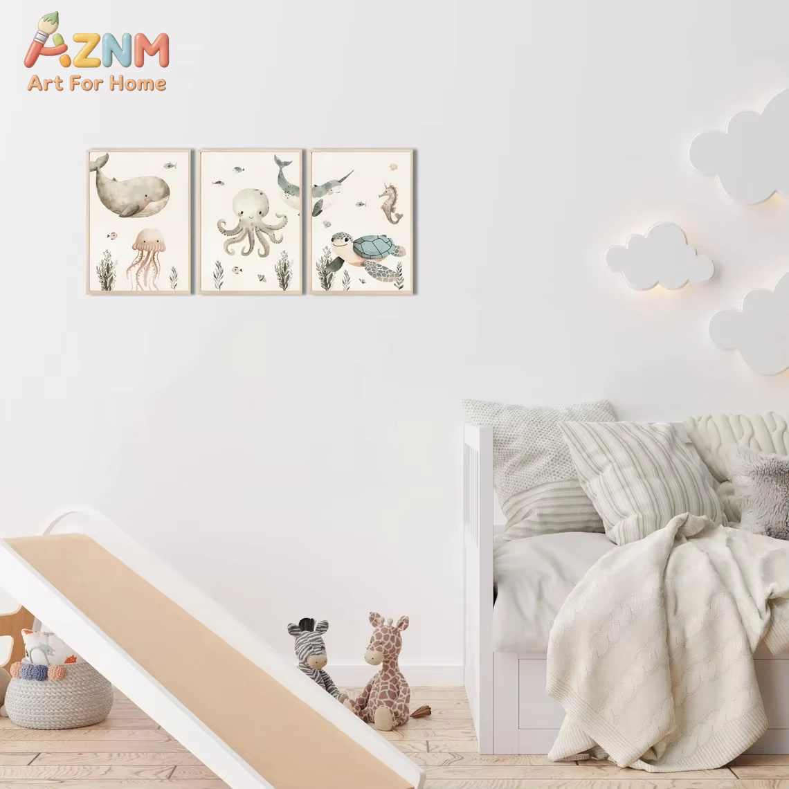 AZNM Watercolor Cute Ocean Ani - огляд і ціна Animals Baby Nursery