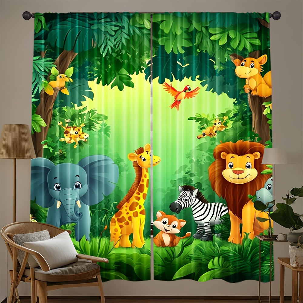 2pcs Cartoon Animal Curtains J - огляд і ціна Baby Nursery Jungle