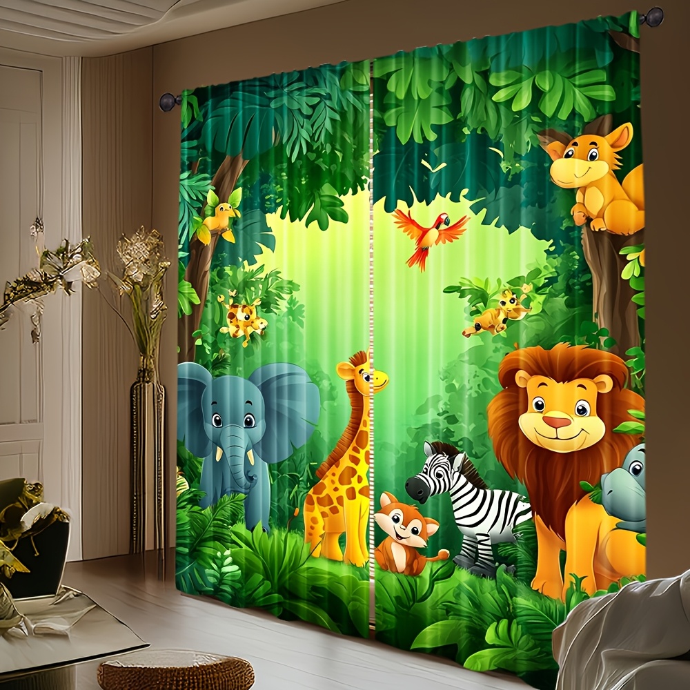 2pcs Cartoon Animal Curtains J - огляд і ціна Baby Nursery Jungle