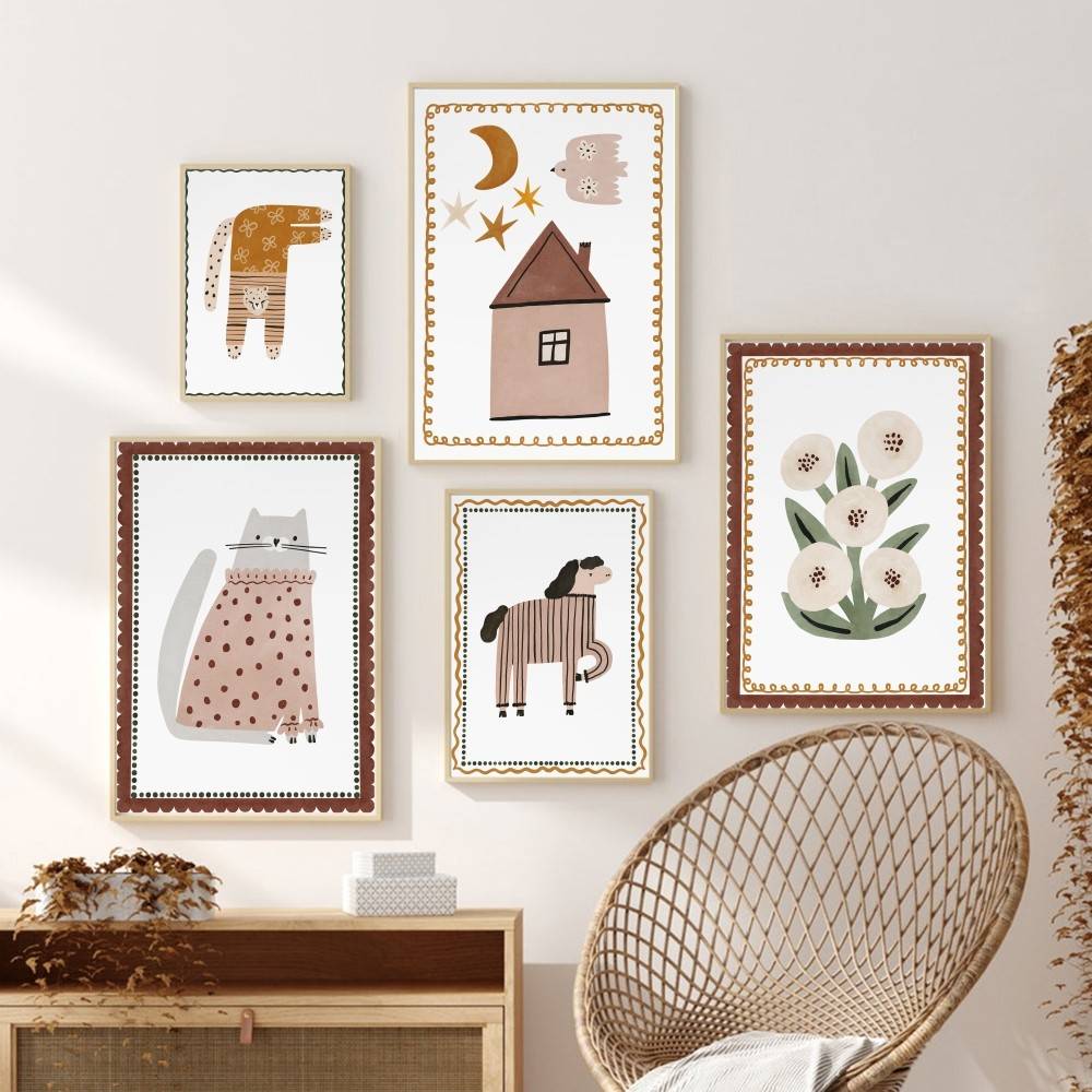 Neutral Boho Kids Poster Cute  - огляд і ціна Baby Nursery Wallpaper Neutral