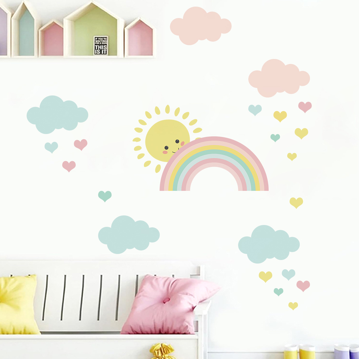 Cartoon Sun Rainbow Clouds Wal - огляд і ціна Baby Nursery Decor Boy