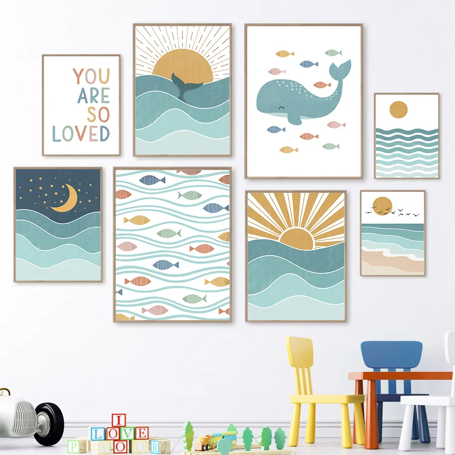 Fish Whale Seagull Sunrise Sun - огляд і ціна Baby Boy Nursery Quotes