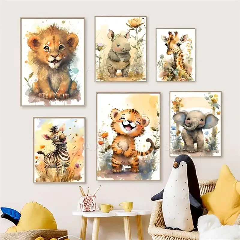Watercolor Lion Giraffe Tiger  - огляд і ціна Animals Baby Nursery