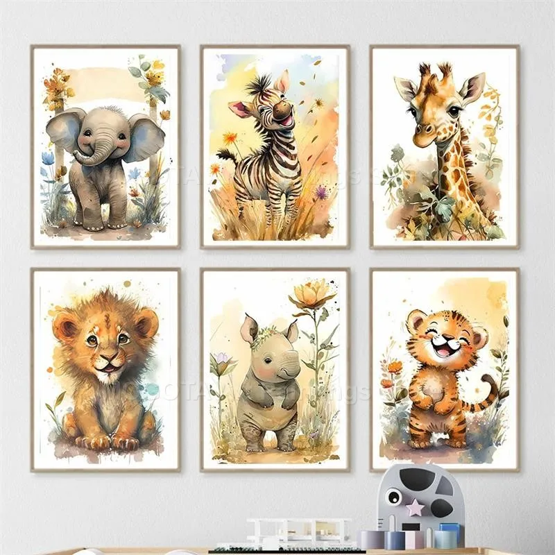 Watercolor Lion Giraffe Tiger  - огляд і ціна Animals Baby Nursery