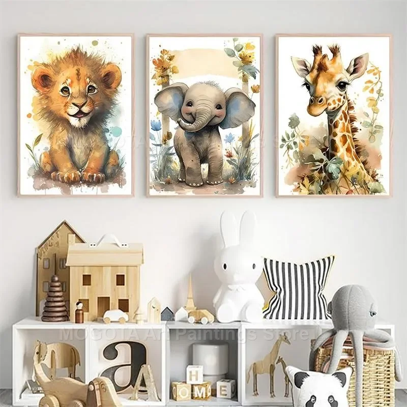 Watercolor Lion Giraffe Tiger  - огляд і ціна Animals Baby Nursery