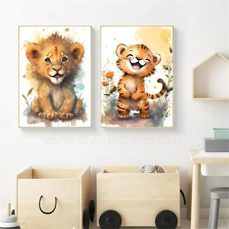 Watercolor Lion Giraffe Tiger  - огляд і ціна Animals Baby Nursery