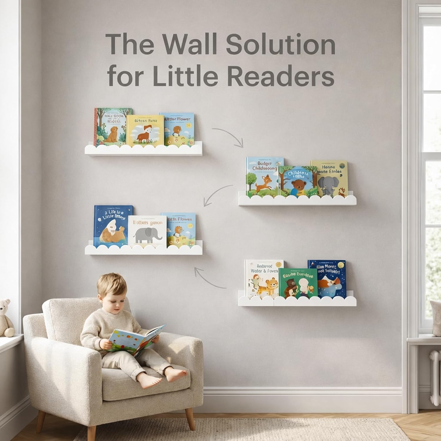 Set of 4 white scalloped float - огляд і ціна Baby Nursery Floating Shelves